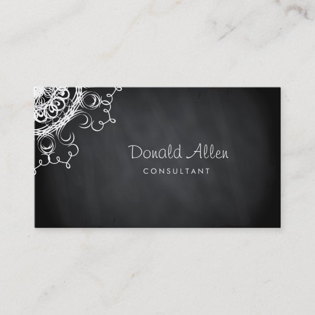Tarjeta De Visita Chalkboard Black Vintage Professional Damask (Anverso)