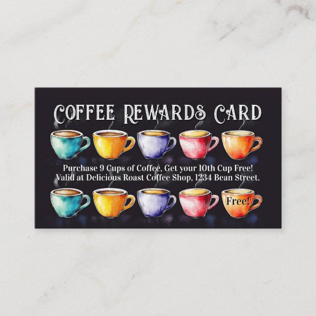 Tarjeta De Visita Chalkboard Coffee Shop Rewards Loyalty Punch Card (Anverso)