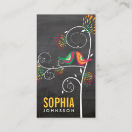 Tarjeta De Visita Chalkboard Cute Love Birds Floral Business Design