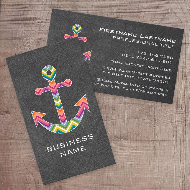 Tarjeta De Visita Chalkboard de ancla náutica con Chevrons brillante (Custom Printed Online Business Card)
