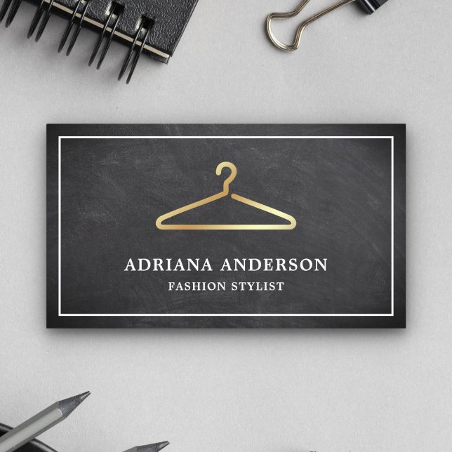 Tarjeta De Visita Chalkboard Gold Clothes Hanger Fashilist Stylist (Subido por el creador)