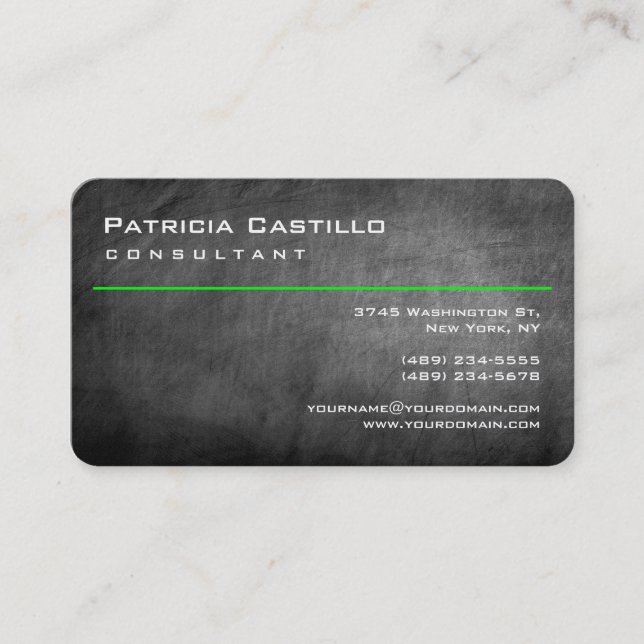 Tarjeta De Visita Chalkboard Green Line Moderno Consultor Manager (Anverso)