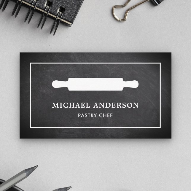 Tarjeta De Visita Chalkboard Kitchen White Rolling Pin Pastry Chef (Subido por el creador)