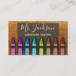 Tarjeta De Visita Chalkboard Teacher nombra a Purpurina arcoiris com