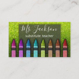 Tarjeta De Visita Chalkboard Teacher nombra a Purpurina arcoiris com