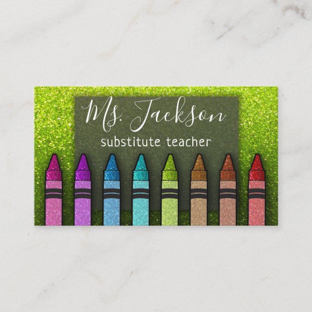 Tarjeta De Visita Chalkboard Teacher nombra a Purpurina arcoiris com (Anverso)