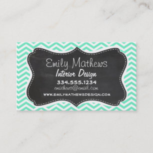 Tarjeta De Visita Chalkboard vintage; Aquamarine Chevron; zig zag