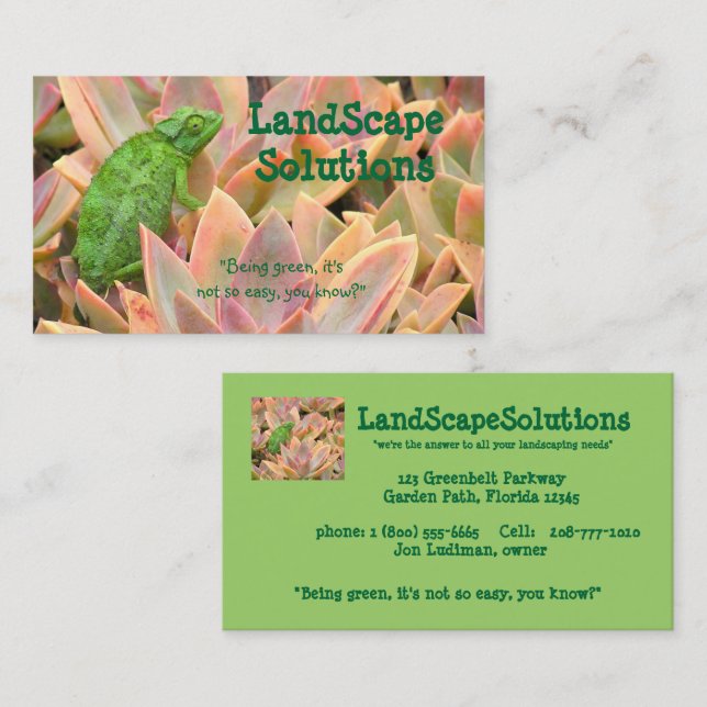 TARJETA DE VISITA CHAMELEÓN VERDE LUMINOSO ENTRE PLANTAS (FOTOG) (Anverso / Reverso)