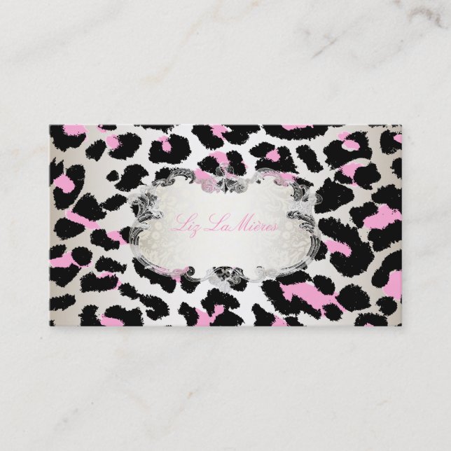 Tarjeta De Visita Champagne pixDezines leopard/pink (Anverso)