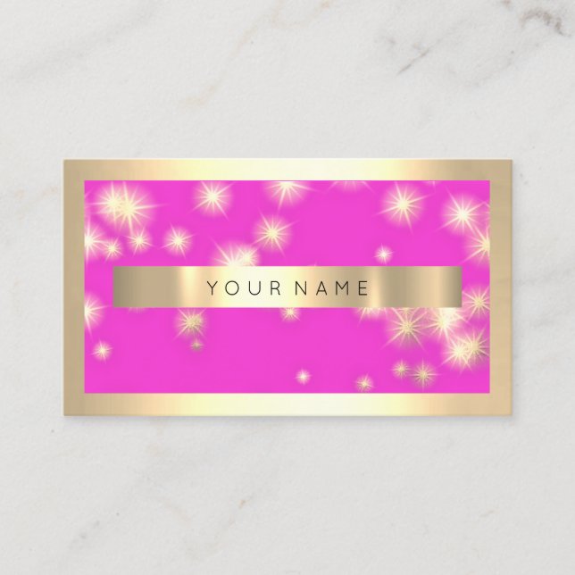 Tarjeta De Visita Champaign Gold Frame Rosa Fuchsia Gold Stars (Anverso)