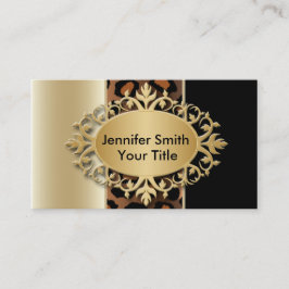 Tarjeta De Visita Champán elegante y estampado leopardo negro