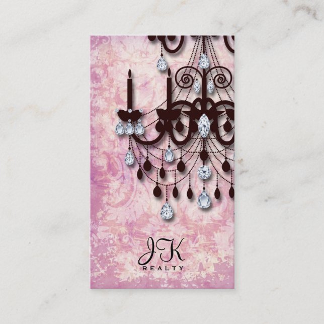 Tarjeta De Visita Chandelier Realtor Vintage Damask  (Anverso)