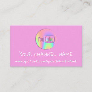TARJETA DE VISITA CHANNEL YOUTUBER LOGO QR CÓDIGO PINK HOLOGRAPH
