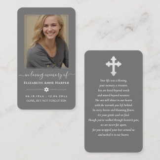 Tarjeta De Visita Charcoal Grey Modern Memorial Photo Prayer Card