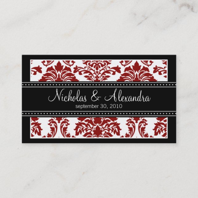 Tarjeta De Visita Charming Damask Wedding (tarjeta web roja/negra) (Anverso)