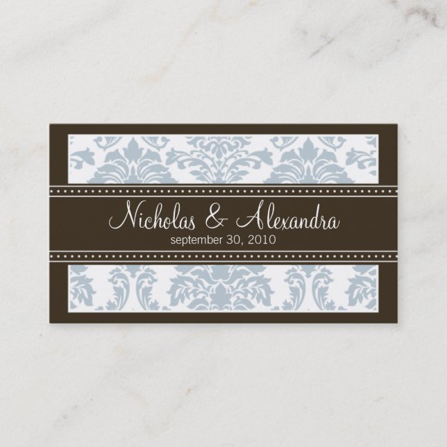 Tarjeta De Visita Charming Damask Wedding Web Business Card (azul) (Anverso)