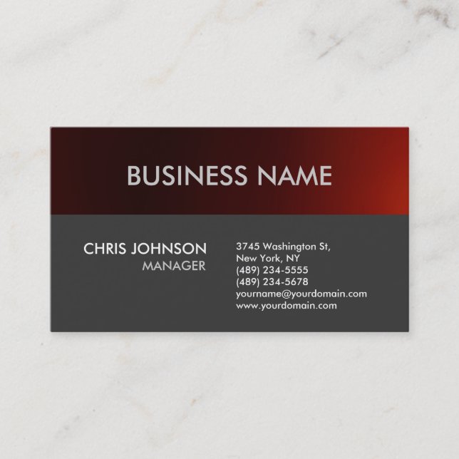 Tarjeta De Visita Charming Dark Red Gray Plain Modern Business Card (Anverso)
