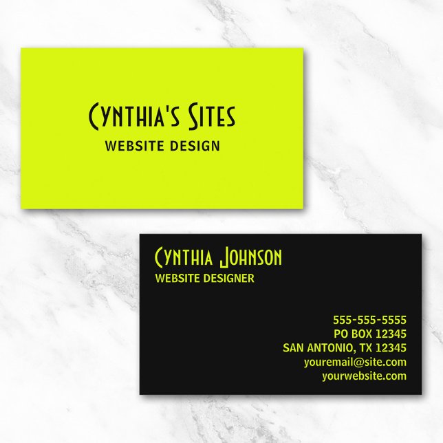 Tarjeta De Visita Chartreuse & Black Business Card (Chartreuse and Black Retro Bold Business Card)