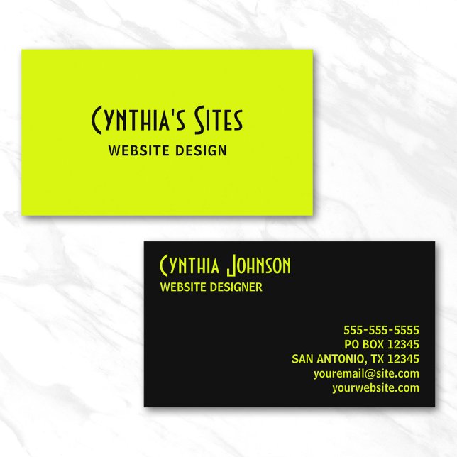 Tarjeta De Visita Chartreuse y negro Retro Bold (Chartreuse and Black Retro Bold Business Card)