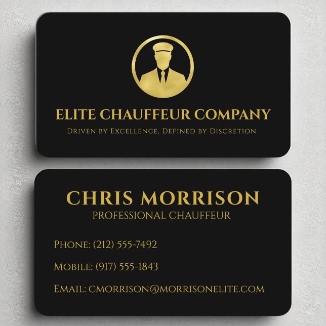 Tarjeta De Visita Chauffeur de lujo Black Gold Elegante Logo Editabl (Subido por el creador)