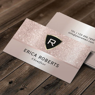 Tarjeta De Visita Chauffeur Lujo Monograma Rubor Rosa Purpurina de o
