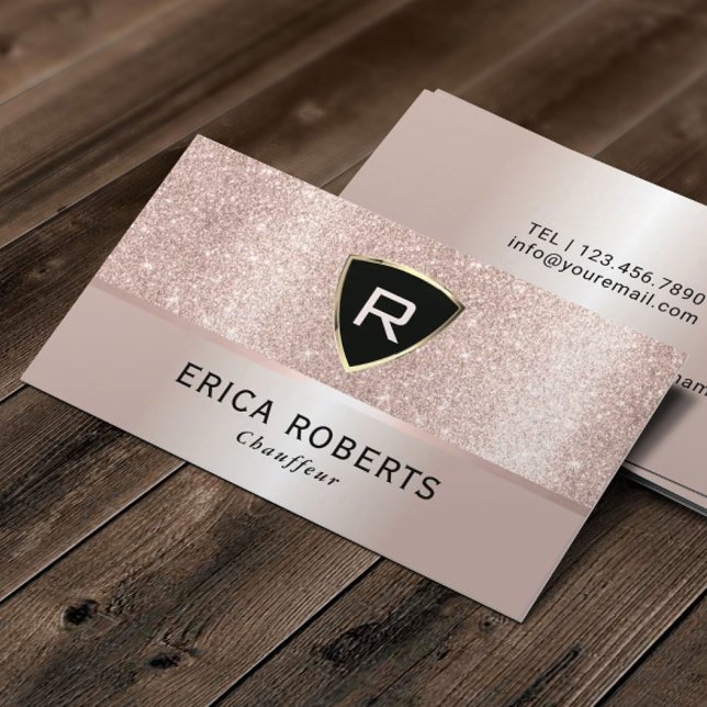 Tarjeta De Visita Chauffeur Lujo Monograma Rubor Rosa Purpurina de o (Subido por el creador)