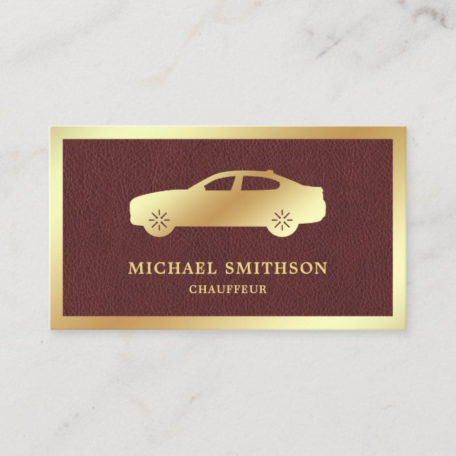 Tarjeta De Visita Chauffeur profesional de cuero marrón (Anverso)