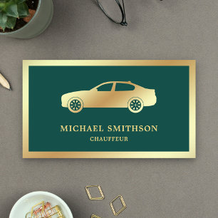 Tarjeta De Visita Chauffeur Profesional del Coche de Oro Verde Oscur