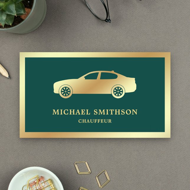 Tarjeta De Visita Chauffeur Profesional del Coche de Oro Verde Oscur (Subido por el creador)