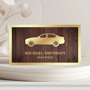 Tarjeta De Visita Chauffeur Profesional Rustic Wood Gold Car