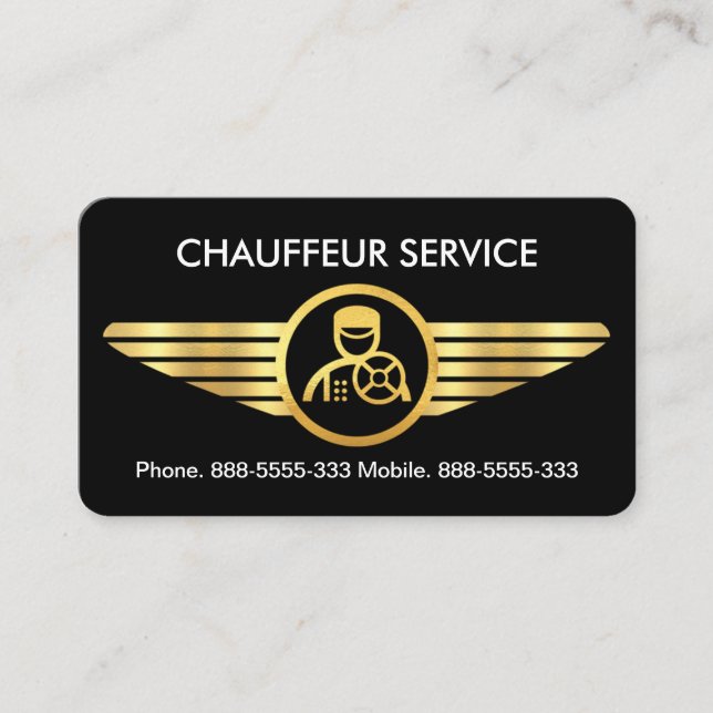Tarjeta De Visita Chauffeur Sobre Las Alas Del Oro (Anverso)