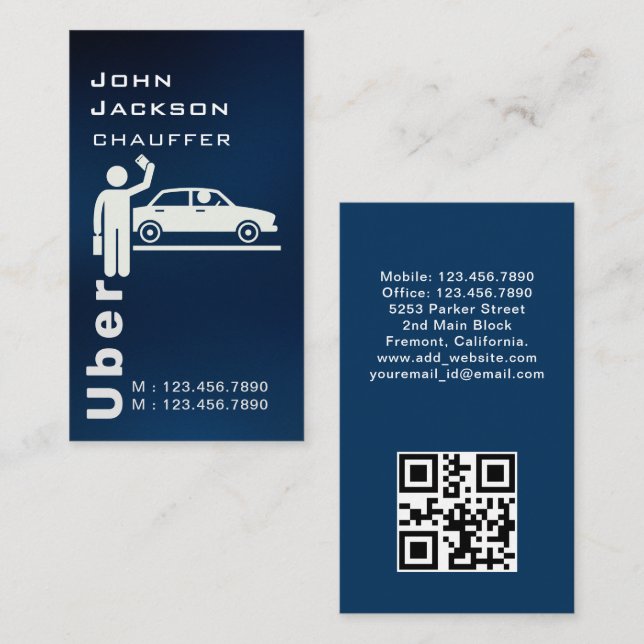 Tarjeta De Visita Chauffeur Taxista Profesional Código QR oscuro (Anverso / Reverso)