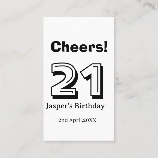 Tarjeta De Visita Cheers 21 birthday bold letter name boy man gifts  (Anverso)