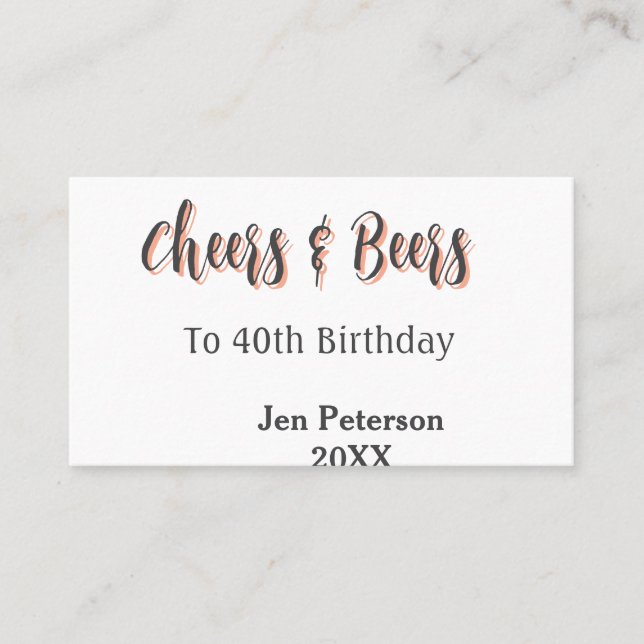 Tarjeta De Visita Cheers & beers to 40th birthday gray name year sin (Anverso)