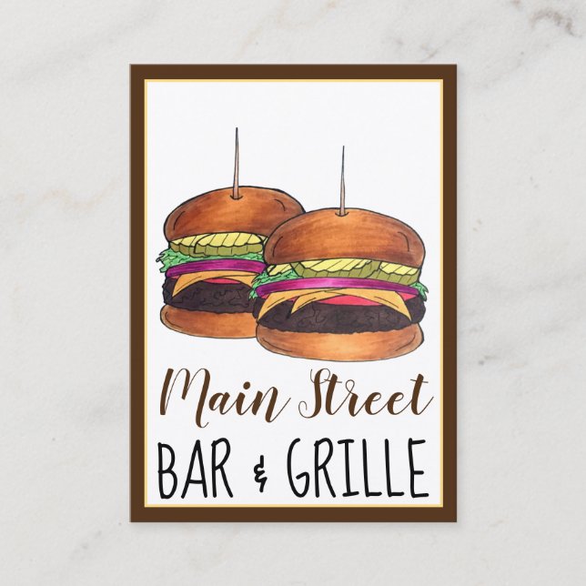 Tarjeta De Visita Cheeseburger Burger Hamburger Sliders Bar Pub (Anverso)