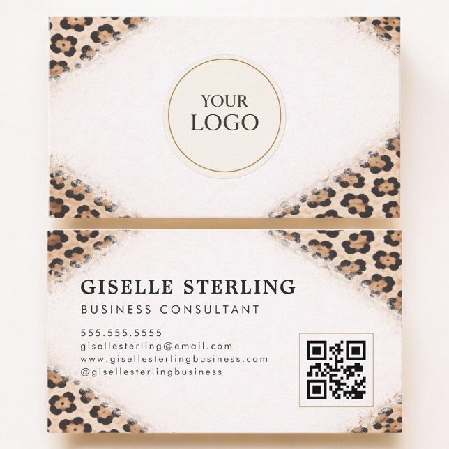 Tarjeta De Visita Cheetah Leopard Print Logo QR Code Professional (Subido por el creador)