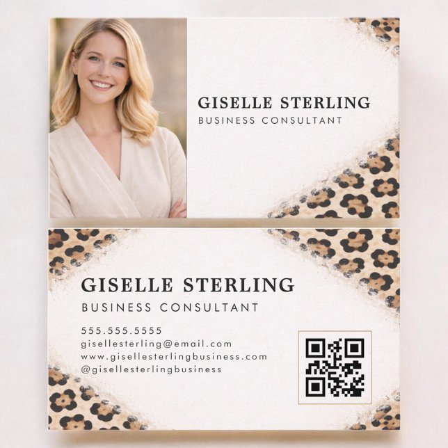 Tarjeta De Visita Cheetah Leopard Print QR Code Photo Professional (Subido por el creador)