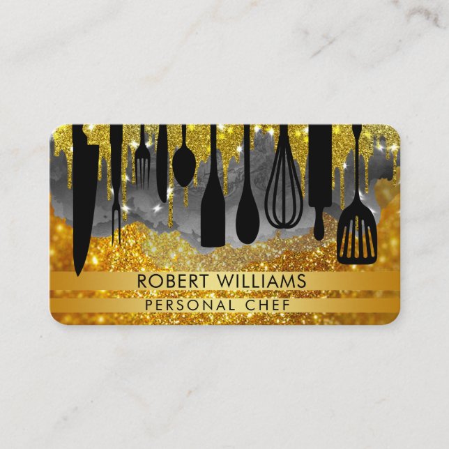 Tarjeta De Visita Chef Black Gold Cocina Herramientas Personal Bu (Anverso)
