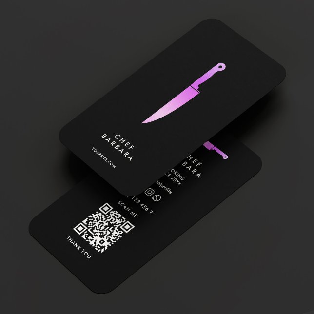 Tarjeta De Visita Chef Black Purple Knife Caterer Moderno (Chef Black Purple Knife Modern Business Card
)
