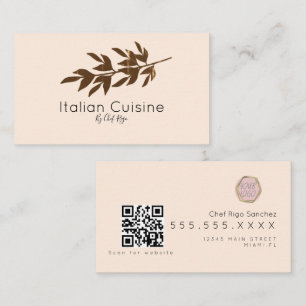 Tarjeta De Visita Chef Botánico Rama de Olivo Rústica Italiana