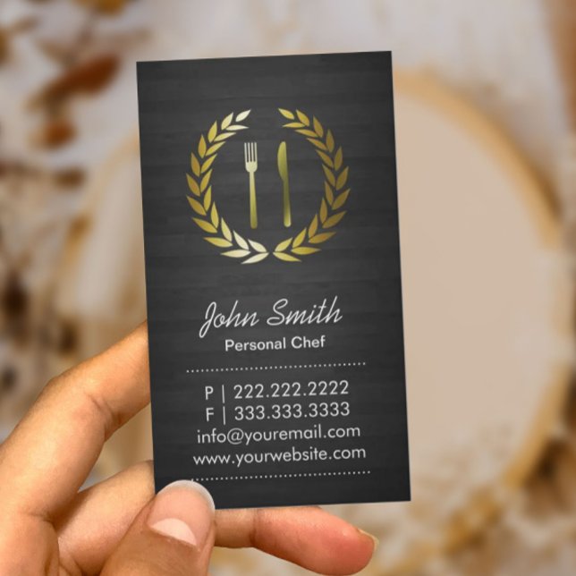 Tarjeta De Visita Chef Catering Classy Wood Gold Logo (Subido por el creador)