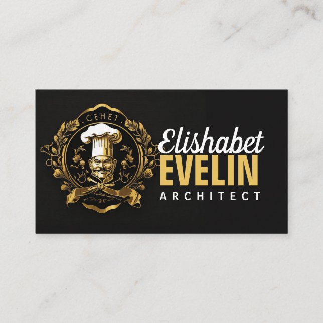 Tarjeta De Visita Chef Catering Gold Modern Black capung657 (Anverso)