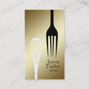 Tarjeta De Visita Chef Catering Restaurant Bake Fork Whisk Gold