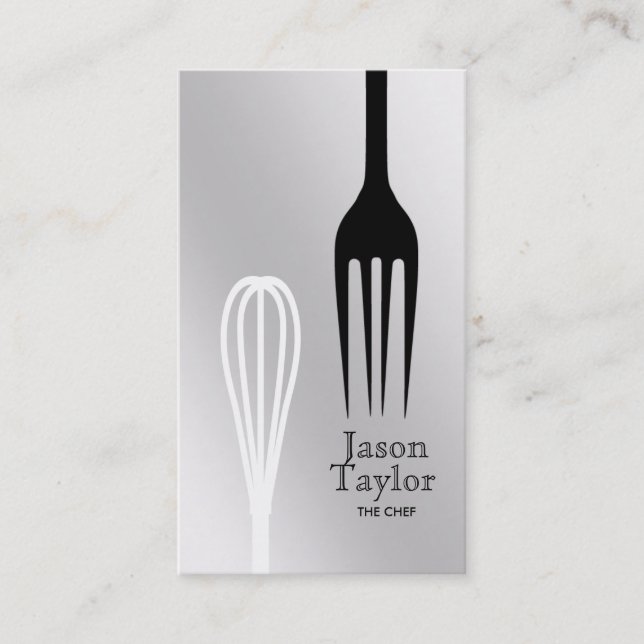 Tarjeta De Visita Chef Catering Restaurant Bake Fork Whisk Gray (Anverso)