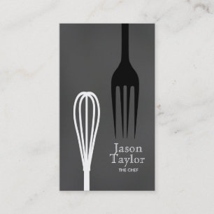 Tarjeta De Visita Chef Catering Restaurant Bake Fork Whisk Gray