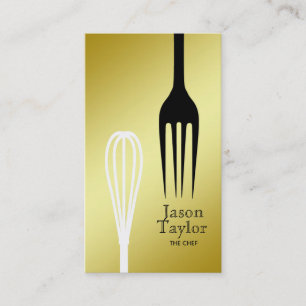 Tarjeta De Visita Chef Catering Restaurant Bakery Fork Whisk Gold