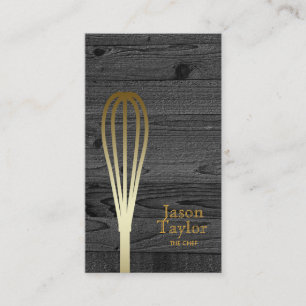 Tarjeta De Visita Chef Catering Restaurant Bakery Gold Black Wood