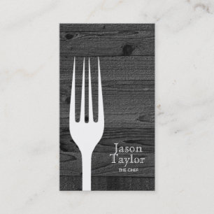 Tarjeta De Visita Chef Catering Restaurant Food Fork Logo Madera Neg