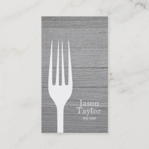 Tarjeta De Visita Chef Catering Restaurant Food Fork Logotipo Madera