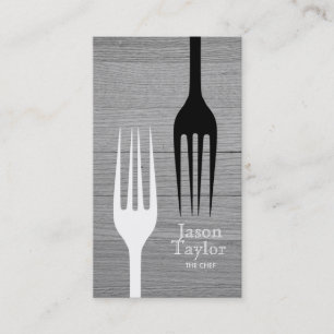 Tarjeta De Visita Chef Catering Restaurant Food Fork Logotipo Madera